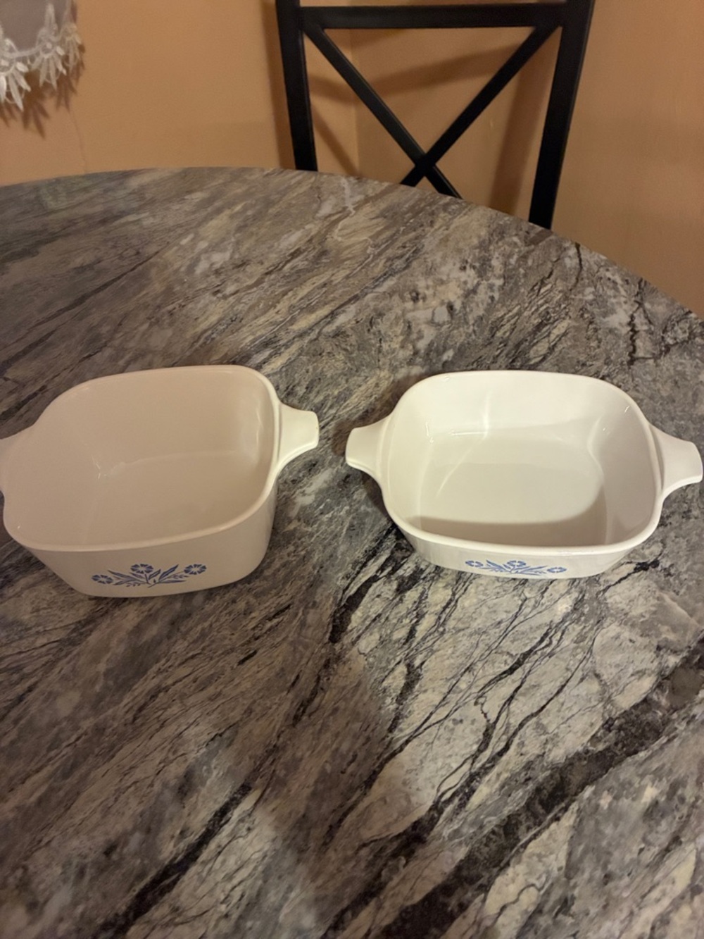 Corningware Cream Ceramic Casserole Dishes with Blue Floral Pattern - Set of 2